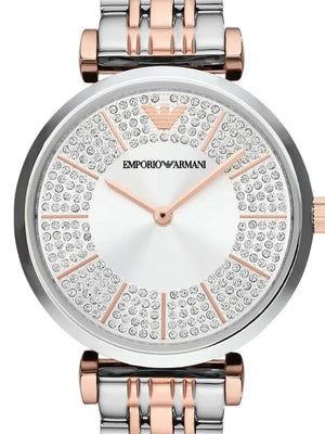 Emporio Armani Gianni T Bar Silver Dial Two Tone Steel Strap Watch for Women - AR11537 Authentic Buy Shop Now