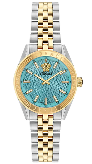 Versace V-Code Analog Turquoise Dial Two Tone Steel Strap Watch for Women - VE8I00524 Authentic Buy Shop Now