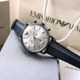 Emporio Armani Aviator Silver Dial Two Tone Leather Strap Watch for Men - AR11202 Authentic Buy Shop Now