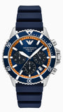 Emporio Armani World Explorer Chronograph Blue Dial Blue Silicone Strap Watch for Men - AR11696 Authentic Buy Shop Now
