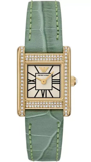 Emporio Armani Classic White Dial Green Leather Strap Watch for Women - AR11661 Authentic Buy Shop Now