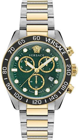 Versace Greca Dome Chronograph Green Dial Two Tone Steel Strap Watch for Men - VE6K00423 Authentic Buy Shop Now
