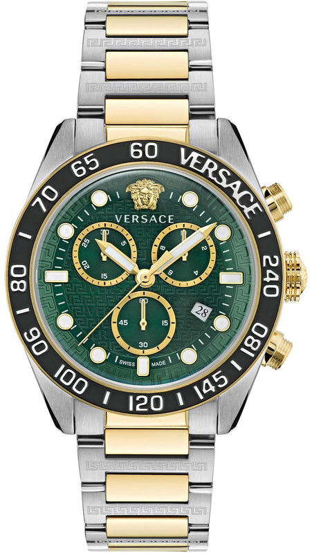 Versace Greca Dome Chronograph Green Dial Two Tone Steel Strap Watch for Men - VE6K00423 Authentic Buy Shop Now