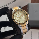Emporio Armani World Explorer Chronograph Cream Dial Two Tone Steel Strap Watch for Men - AR11606 Authentic Buy Shop Now