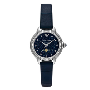Emporio Armani Mia Moonphase Blue Dial Blue Leather Strap Watch for Women - AR11629 Authentic Buy Shop Now