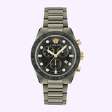 Versace Greca Dome Chronograph Black Dial Grey Steel Strap Watch for Men - VE6K00623 Authentic Buy Shop Now