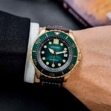 Citizen Mechanical Automatic Green Dial Brown Leather Strap Watch for Men - NJ0173-18X Authentic Buy Shop Now