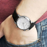 Emporio Armani Luigi Chronograph White Dial Black Leather Strap Watch for Men - AR1810 Authentic Buy Shop Now