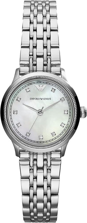 Emporio Armani Alpha Mother of Pearl Dial Silver Steel Strap Watch for Women - AR1803 Authentic Buy Shop Now