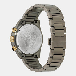 Versace Greca Dome Chronograph Black Dial Grey Steel Strap Watch for Men - VE6K00623 Authentic Buy Shop Now