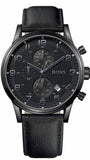 Hugo Boss Aeroliner Chronograph Black Dial Black Leather Strap Watch for Men - 1512567 Authentic Buy Shop Now