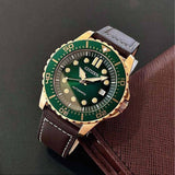 Citizen Mechanical Automatic Green Dial Brown Leather Strap Watch for Men - NJ0173-18X Authentic Buy Shop Now