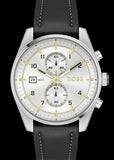 Hugo Boss Skytraveller Chronograph Silver Dial Black Leather Strap Watch for Men - 1514147 Authentic Buy Shop Now