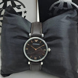 Emporio Armani Gianni T-Bar Black Dial Black Leather Strap Watch for Women - AR1678 Authentic Buy Shop Now