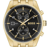 Hugo Boss Skytraveller Chronograph Black Dial Gold Steel Strap Watch for Men - 1514152 Authentic Buy Shop Now