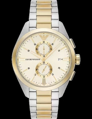 Emporio Armani Elegant Chronograph Cream Dial Two Tone Steel Strap Watch for Men - AR11605 Authentic Buy Shop Now