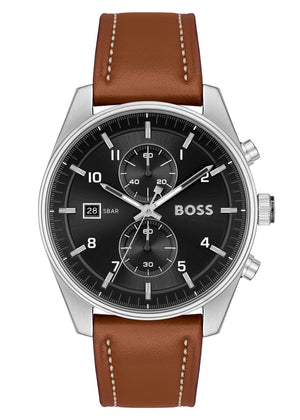 Hugo Boss Skytraveller Chronograph Black Dial Blue Leather Strap Watch for Men - 1514161 Authentic Buy Shop Now