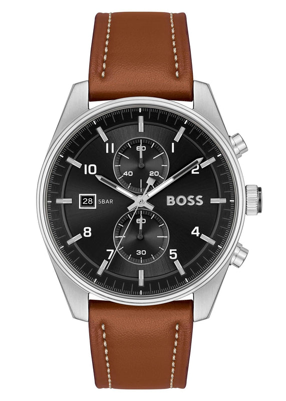 Hugo Boss Skytraveller Chronograph Black Dial Blue Leather Strap Watch for Men - 1514161 Authentic Buy Shop Now