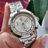 Tory Burch Classic Chronograph White Dial Two Tone Steel Strap Watch for Women - TBW1034 Authentic Buy Shop Now
