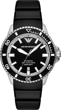 Emporio Armani Sea Explorer Black Dial Black Silicone Strap Watch for Men - AR60086 Authentic Buy Shop Now