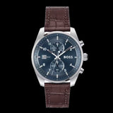 Hugo Boss Skytraveller Chronograph Blue Dial Brown Leather Strap Watch for Men - 1514194 Authentic Buy Shop Now