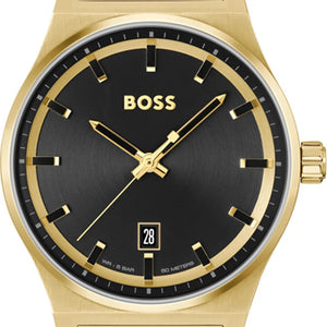 Hugo Boss Candor Black Dial Gold Steel Strap Watch for Men - 1514077 Authentic Buy Shop Now