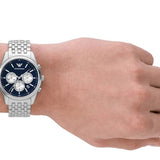 Emporio Armani Antonio Chronograph Blue Dial Silver Steel Strap Watch for Men - AR11582 Authentic Buy Shop Now