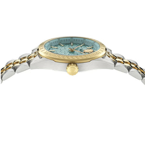 Versace V-Code Analog Turquoise Dial Two Tone Steel Strap Watch for Women - VE8I00524 Authentic Buy Shop Now