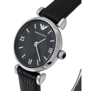 Emporio Armani Gianni T-Bar Black Dial Black Leather Strap Watch for Women - AR1678 Authentic Buy Shop Now