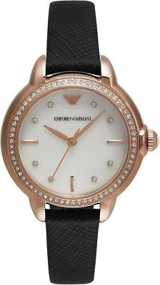 Emporio Armani Mia Mother of Pearl Dial Black Leather Strap Watch for Women - AR11598 Authentic Buy Shop Now