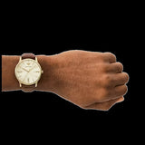 Emporio Armani Minimalist Quartz Gold Dial Brown Leather Strap Watch for Men - AR11610 Authentic Buy Shop Now