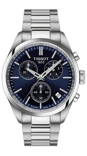 Tissot PR 100 Chronograph Blue Dial Silver Steel Strap Watch for Men - T150.417.11.041.00 Authentic Buy Shop Now