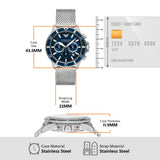 Emporio Armani Diver Chronograph Blue Dial Silver Mesh Strap Watch for Men - AR11587 Authentic Buy Shop Now