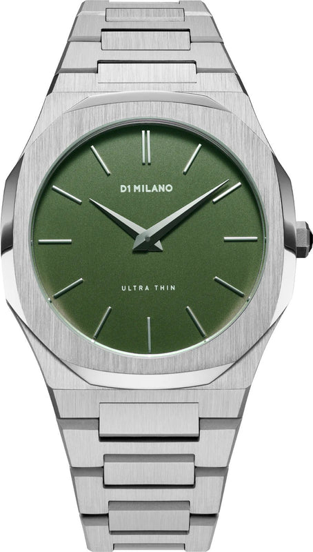 D1 Milano Ultra Thin Moss Green Dial Silver Steel Strap Watch for Men - D1-UTBJ06 Authentic Buy Shop Now