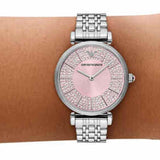 Emporio Armani Gianni T-Bar Pink Dial Silver Steel Strap Watch for Women - AR11686 Authentic Buy Shop Now