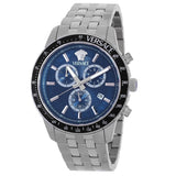Versace Greca Dome Chronograph Blue Dial Silver Steel Strap Watch for Men - VE6K00323 Authentic Buy Shop Now