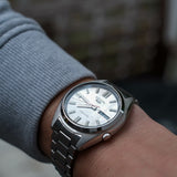 Seiko 5 Sports SNXS Series Automatic Beige Dial Silver Steel Strap Watch for Men - SRPK91K1 Authentic Buy Shop Now