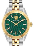 Versace V-Code Analog Green Dial Two Tone Steel Strap Watch for Women - VE8I00424 Authentic Buy Shop Now