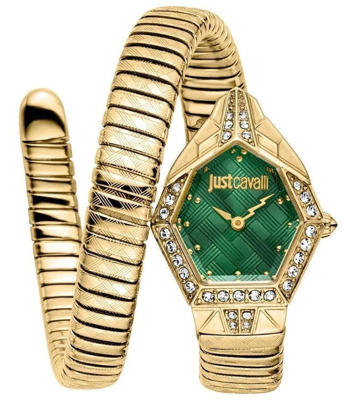 Just Cavalli Ornato Green Dial Gold Steel Strap Watch for Women - JC1L303M0035 Authentic Buy Shop Now