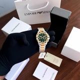 Emporio Armani Sea Explorer Chronograph Green Dial Two Tone Steel Strap Watch for Men - AR11586 Authentic Buy Shop Now