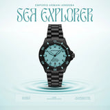 Emporio Armani Sea Explorer Turquoise Blue Dial Black Steel Strap Watch for Men - AR60084 Authentic Buy Shop Now