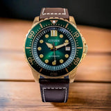 Citizen Mechanical Automatic Green Dial Brown Leather Strap Watch for Men - NJ0173-18X Authentic Buy Shop Now