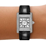 Emporio Armani Classic Crystals Silver Dial Black Leather Strap Watch for Women - AR11660 Authentic Buy Shop Now