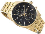 Hugo Boss Skytraveller Chronograph Black Dial Gold Steel Strap Watch for Men - 1514152 Authentic Buy Shop Now