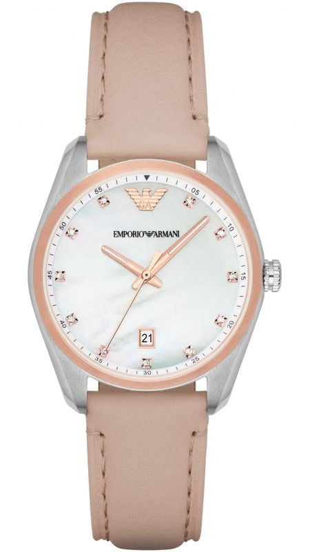 Emporio Armani Tazio Mother of Pearl Dial Pink Leather Strap Watch for Women - AR6133 Authentic Buy Shop Now