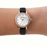 Emporio Armani Mia Mother of Pearl Dial Black Leather Strap Watch for Women - AR11598 Authentic Buy Shop Now
