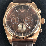 Emporio Armani Classic Chronograph Brown Dial Brown Leather Strap Watch for Men - AR0371 Authentic Buy Shop Now