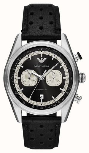 Emporio Armani Racer Chronograph Black Dial Black Leather Strap Watch for Men - AR11635 Authentic Buy Shop Now