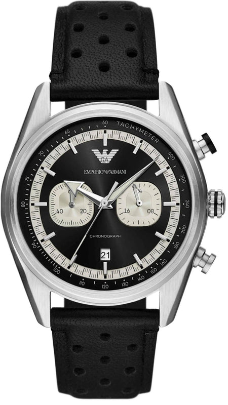 Emporio Armani Racer Chronograph Black Dial Black Leather Strap Watch for Men - AR11635 Authentic Buy Shop Now