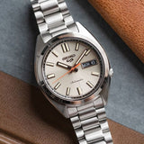 Seiko 5 Sports SNXS Series Automatic Beige Dial Silver Steel Strap Watch for Men - SRPK91K1 Authentic Buy Shop Now